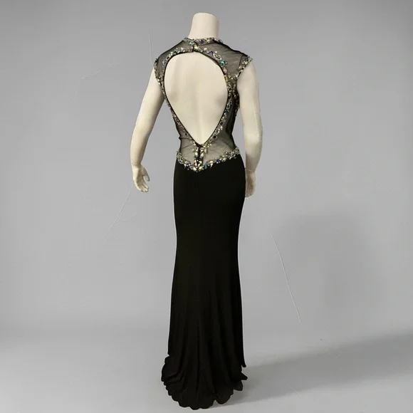Mac Duggal Prom Event Black Beaded Evening Gown Embellished Bodice Woman Size 4 - Picture 15 of 16